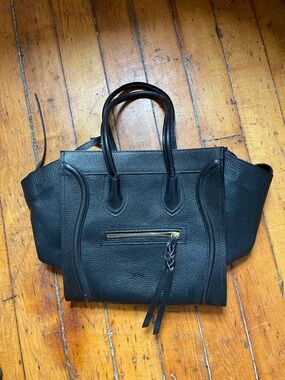 Black Structured Leather Tote Bag - Unbranded nano